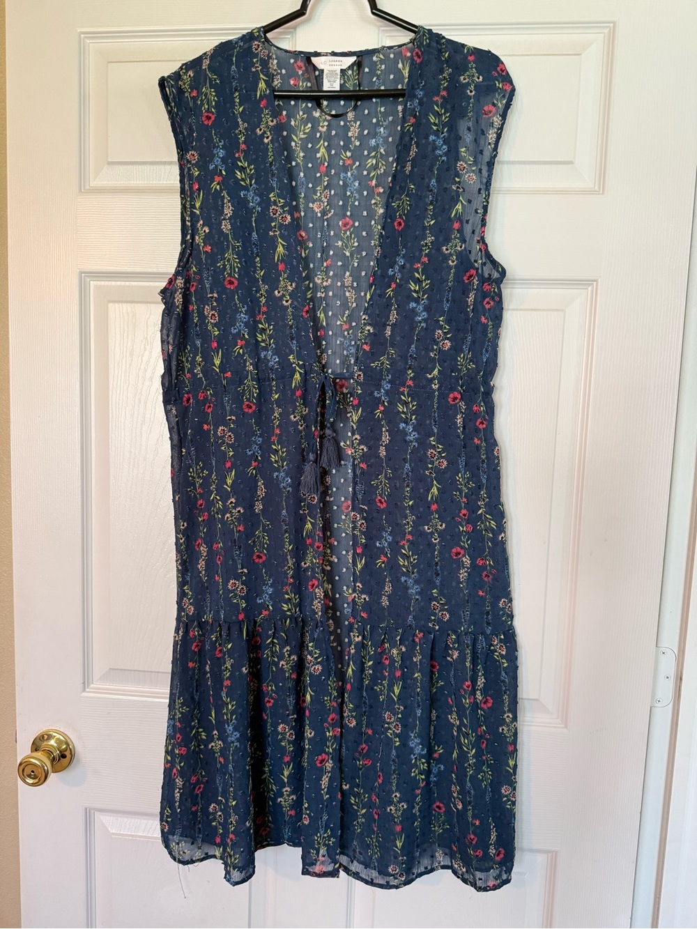 LC Lauren Conrad Navy Floral Tie-Front Duster